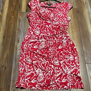 Ralph Lauren Red and White Ruched One Shoulder Bodycon Dress
